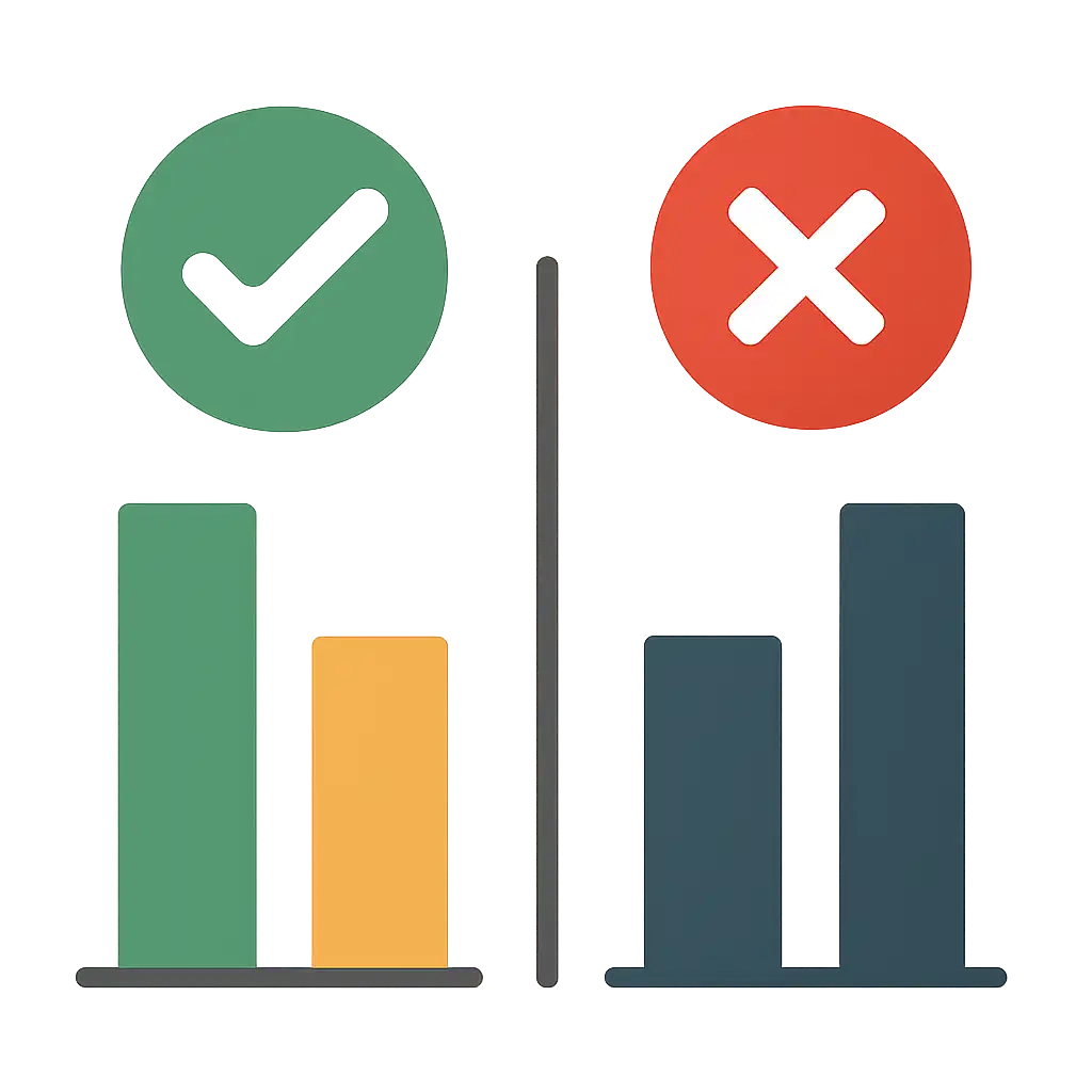 Infographic comparing options using coloured bars and icons only, no text or labels, flat design, Free