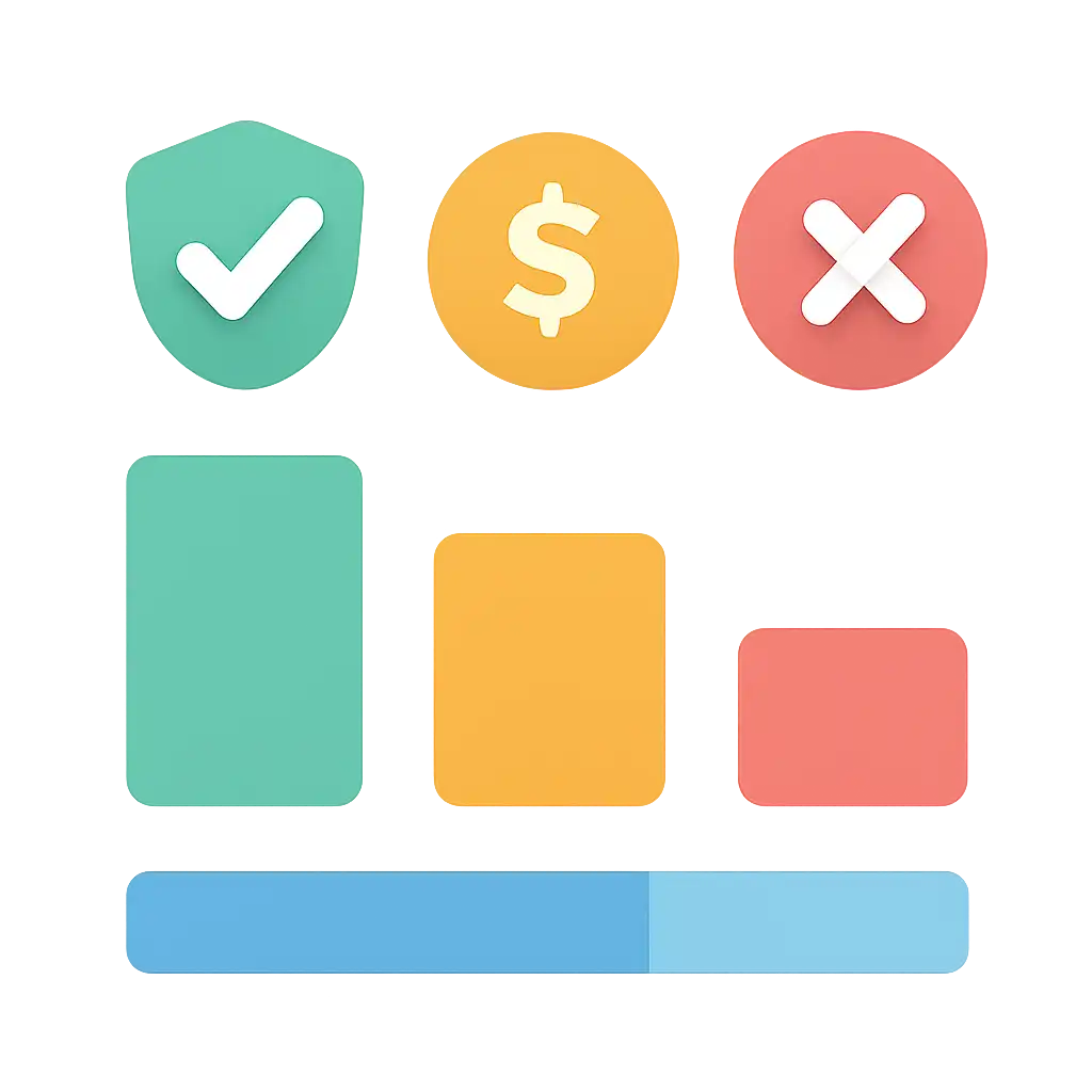 Infographic comparing options using coloured bars and icons only, no text or labels, flat design, Kaise