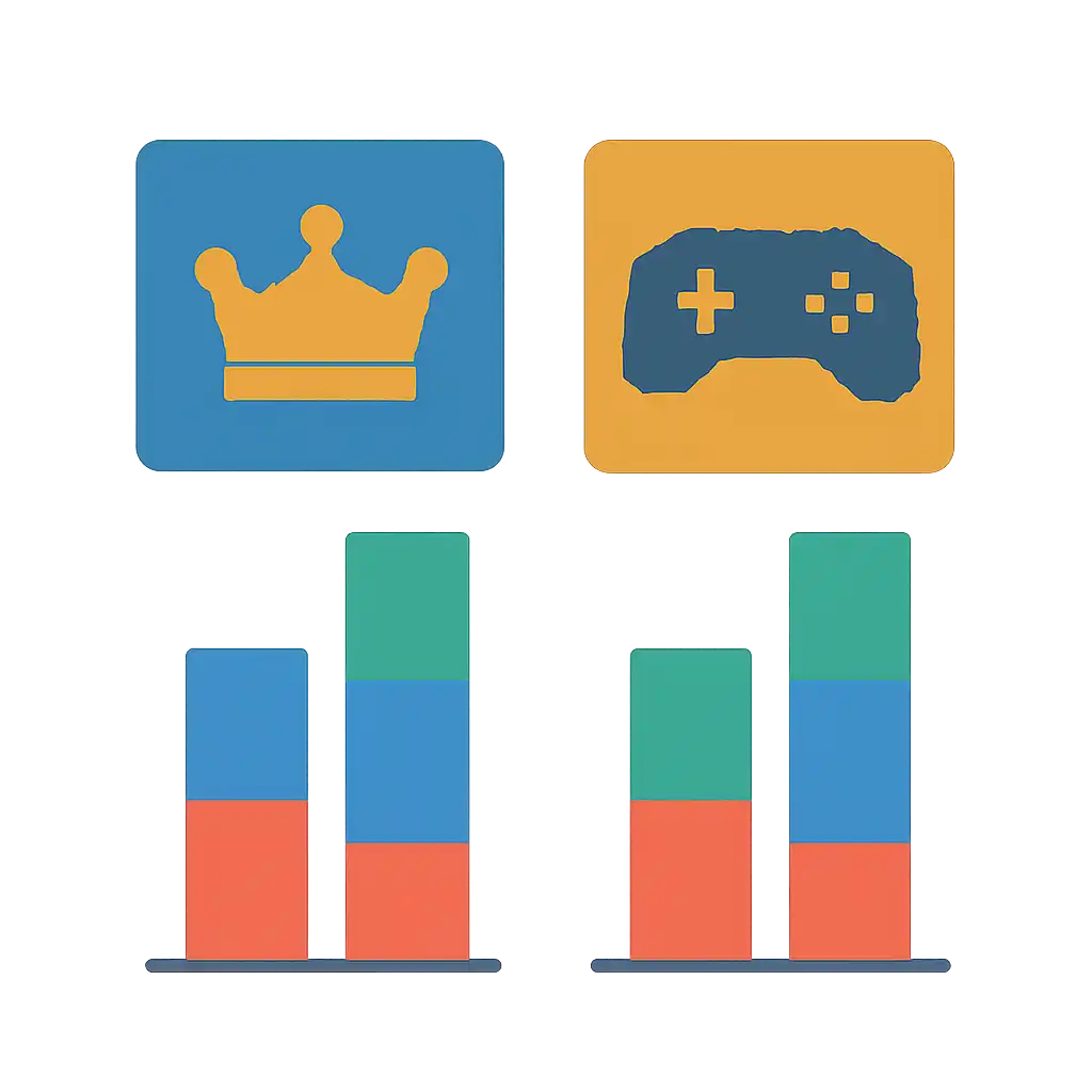 Infographic comparing options using coloured bars and icons only, no text or labels, flat design, The raja