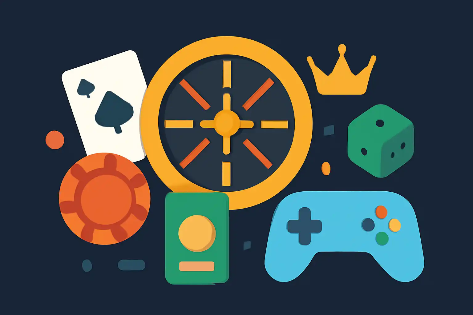 Hero illustration: Colour, modern flat design, dark background, brand-neutral, icons and shapes only, no text