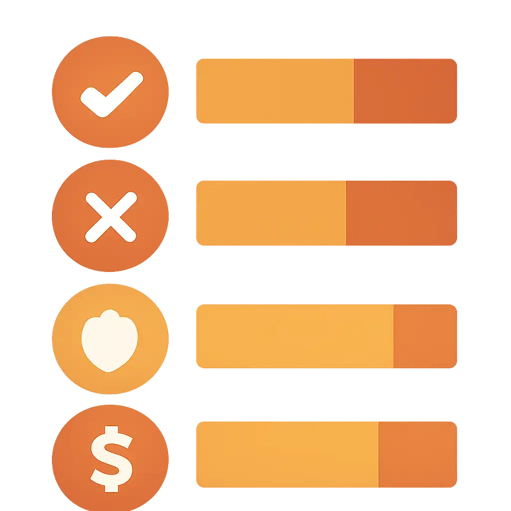 Infographic comparing options using coloured bars and icons only, no text or labels, flat design, Colour